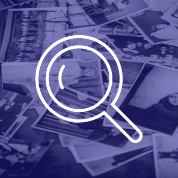 Magnifying glass over historic photos