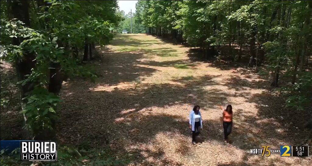 Birdseye view of Pierce Chapel African Cemetery from news broadcast