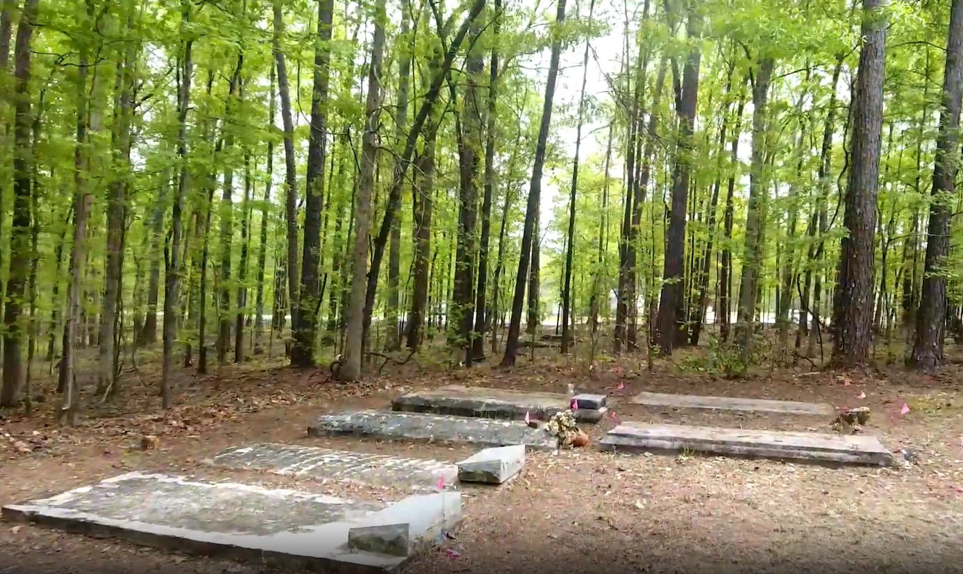 gravemarker filmed by drone